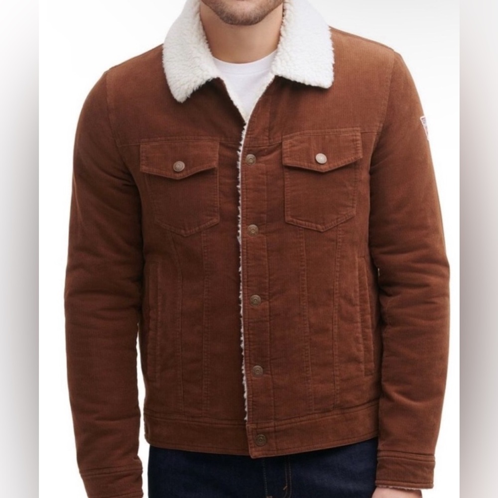 Guess Corduroy Bomber Jacket with Sherpa Collar
